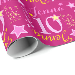 10. Geburtstag Stern individuelle Name pinkgelb Geschenkpapier