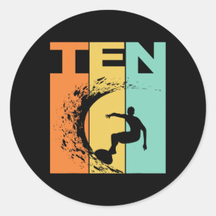 10. Geburtstag Surfen Strand Thema 10 Jahre alt Bo Runder Aufkleber