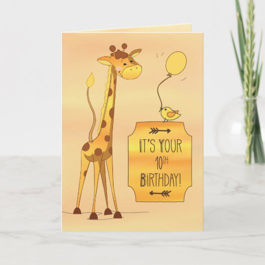 10. Geburtstag Tall Giraffe und Bird Karte (Vorderseite)