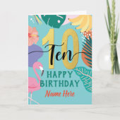 10. Geburtstag Tropischer Blütenrosa Flamingo Karte (Vorderseite)