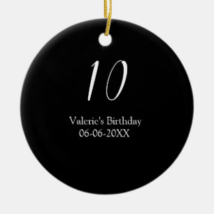 10. Geburtstag weiß schwarz Name Datum Kalligrafie Keramik Ornament
