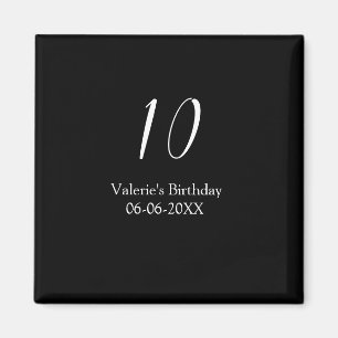 10. Geburtstag weiß schwarz Name Datum Kalligrafie Magnet