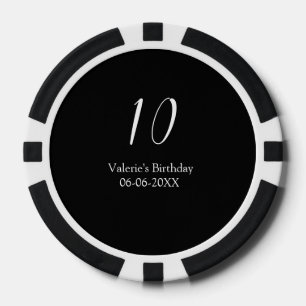 10. Geburtstag weiß schwarz Name Datum Kalligrafie Pokerchips