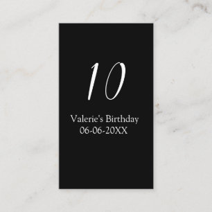 10. Geburtstag weiß schwarz Name Datum Kalligrafie Visitenkarte