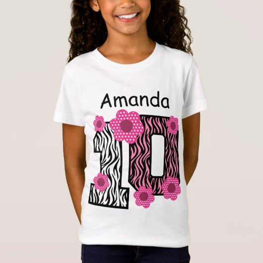 10. Geburtstagrosa Zebra-individueller Name B01 T-Shirt (Vorderseite)