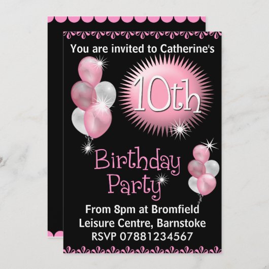 10. Geburtstags-Party Einladung (Vorne/Hinten)