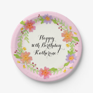 10. Geburtstags-Partywatercolor-modernes Blumen Pappteller