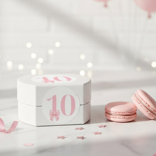 10. Geburtstags-Sticker Mädchen Rosa Schleife Runder Aufkleber