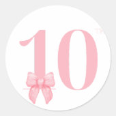 10. Geburtstags-Sticker Mädchen Rosa Schleife Runder Aufkleber (Vorderseite)
