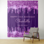 10. Geburtstagsfeier lila rosa Glitter-Tropfen Mäd Wandteppich (Beispiel)
