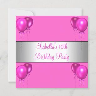 10. Geburtstagsfeier Pretty in Pink Helle Ballons Einladung