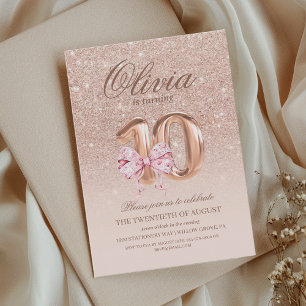 10. Geburtstagsfeier Rose Pink Gold Bow Geburtstag Einladung