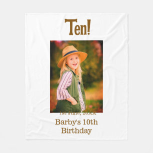10. Geburtstagsfoto Name Datum einfach braun beige Fleecedecke