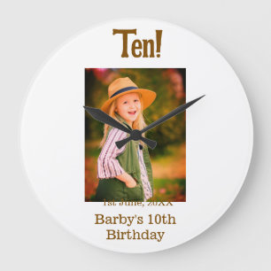 10. Geburtstagsfoto Name Datum einfach braun beige Große Wanduhr
