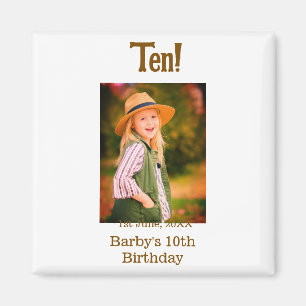 10. Geburtstagsfoto Name Datum einfach braun beige Magnet