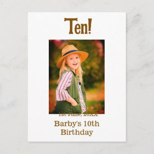 10. Geburtstagsfoto Name Datum einfach braun beige Postkarte