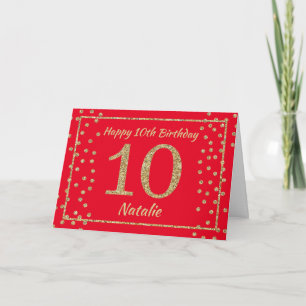 10. Geburtstagskarte Rot und Gold Glitzer Confetti Karte