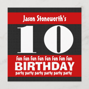 10. Geburtstagsparty Black Red White W01A Einladung