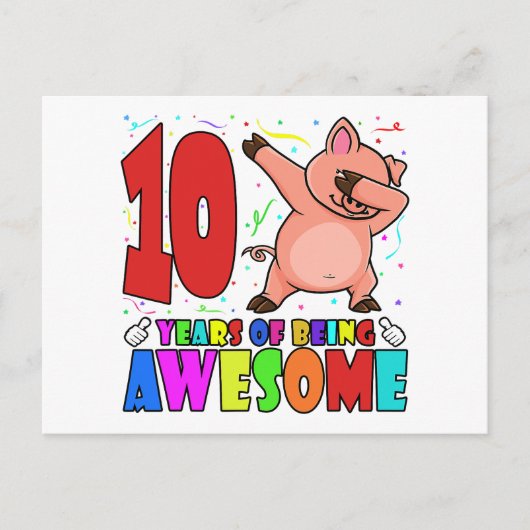 10. Geburtstagsparty Dabbing Pig - 10 Jahre alter Postkarte (Vorderseite)