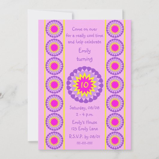 10. Geburtstagsparty Einladung Cool Pink (Vorderseite)