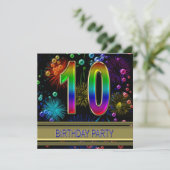 10. Geburtstagsparty Einladung mit Blasen (Stehend Vorderseite)