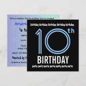 10. Geburtstagsparty Modern Blue and Black W689 Einladung (Vorne/Hinten)