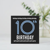 10. Geburtstagsparty Modern Blue and Black W689 Einladung (Stehend Vorderseite)