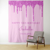 10. Geburtstagsparty Rosa Glitzer Tropfen Mädchen Wandteppich (Beispiel)