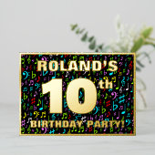 10. Geburtstagsparty — Spaß, farbenfrohe Musiksymb Folieneinladung (Stehend vorne)