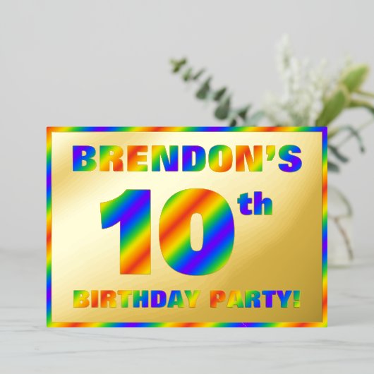 10. Geburtstagsparty — Spaß, Regenbogenspektrum "1 Folieneinladung (Stehend vorne)
