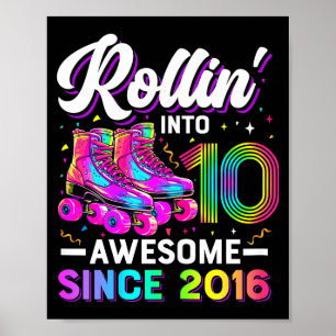 10. Geburtstagsshirt Mädchen 10 Jahre Roller Skate Poster