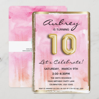 10. Girl Birthday Pink und Gold Einladung