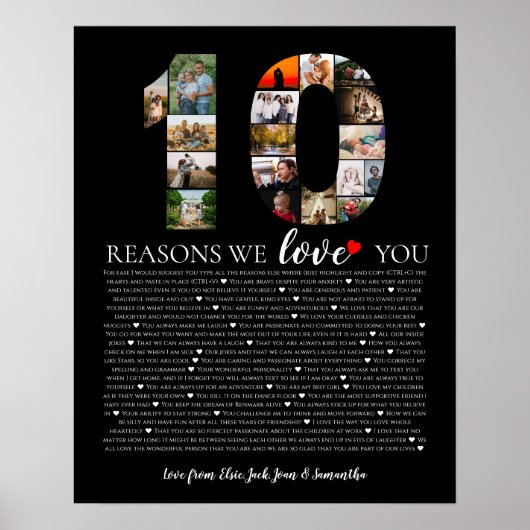 10 Gründe, warum wir euch lieben zum 10. Hochzeits Poster (Vorne)