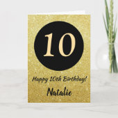 10. Happy Birthday Black and Gold Glitzer Card Karte (Vorderseite)