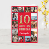 10. Happy Birthday Rot und Gold Foto Collage Karte (Gelbe Blume)