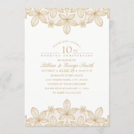 10. Hochzeit Jubiläum Elegantes Goldenes Treiben Einladung
