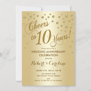 10. Hochzeitsjubiläum-Einladung in Gold Einladung