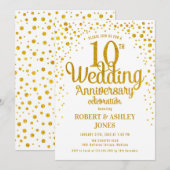 10. Hochzeitsjubiläum - Gold & Weiß Einladung (Vorne/Hinten)