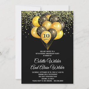 10. Hochzeitsjubiläum Goldene und schwarze Einladu Einladung