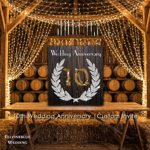 10. Hochzeitsjubiläum   Rustikales Holz & Gold Einladung