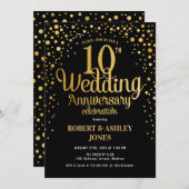 10. Hochzeitstag - Black & Gold Einladung (Vorne/Hinten)