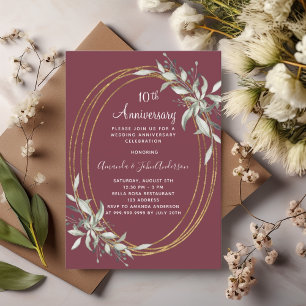 10. Hochzeitstag Bordeaux Grün Einladung