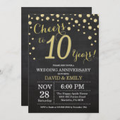 10. Hochzeitstag Chalkboard Black and Gold Einladung (Vorne/Hinten)