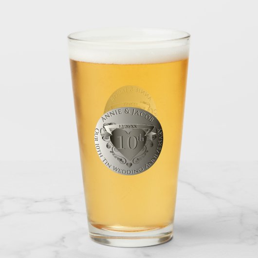 10. Hochzeitstag DoppelZinn-Medaillon-Bild Glas (Vorne (Gefüllt))