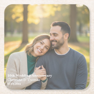 10. Hochzeitstag - Foto mit Textüberlagerung  Rechteckiger Pappuntersetzer