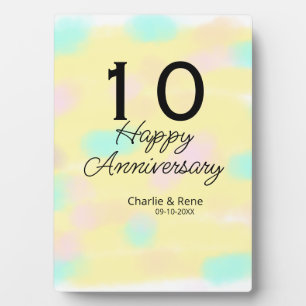 10 Hochzeitstag gelbe pastellfarbene Name Retro Bo Fotoplatte