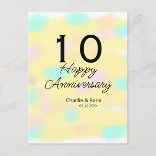 10 Hochzeitstag gelber Pastell-Name Retro Bo Postkarte