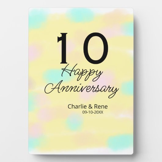 10 Hochzeitstag gelber Pastellname Retro Bo Fotoplatte (Vorderseite)