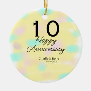 10 Hochzeitstag gelber Pastellname Retro Bo Keramik Ornament