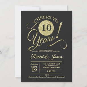 10. Hochzeitstag Gold Chalkboard Muster Einladung
